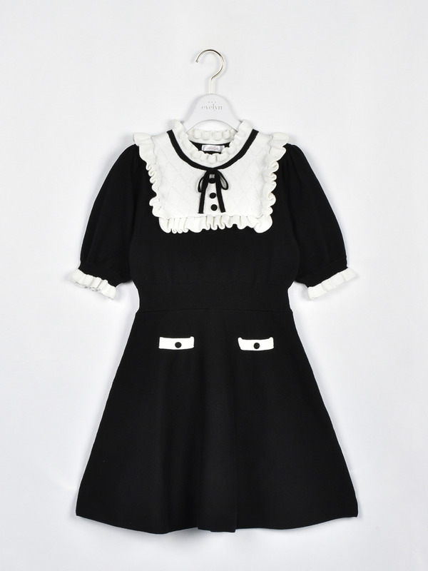 バイカラーフレアニットワンピース 詳細画像 ブラック 1