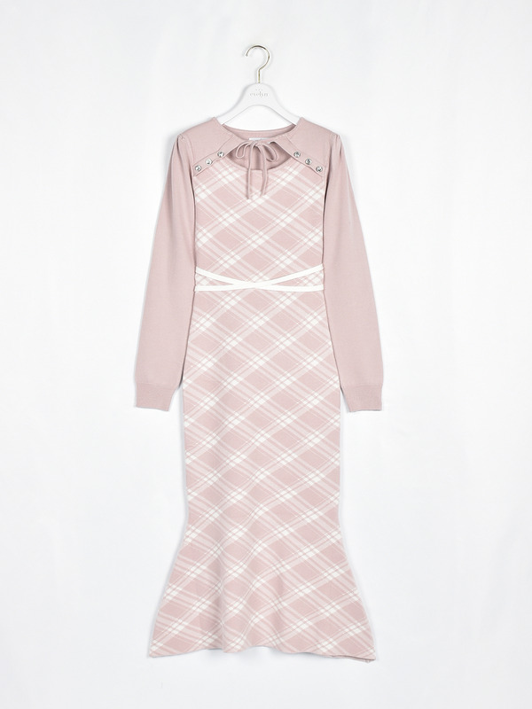 チェックマーメイドワンピース 詳細画像 ピンク 1