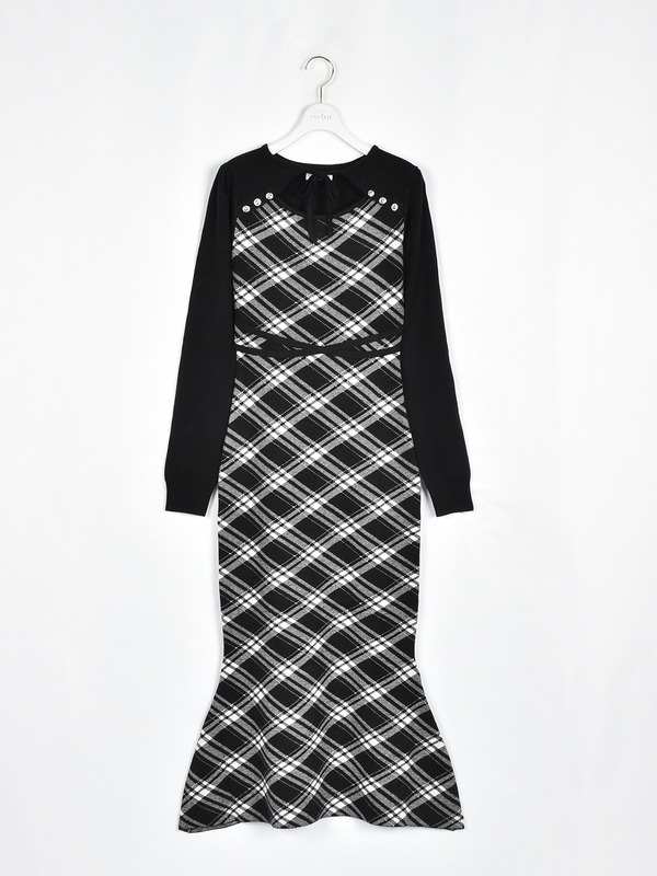チェックマーメイドワンピース 詳細画像 ブラック 1