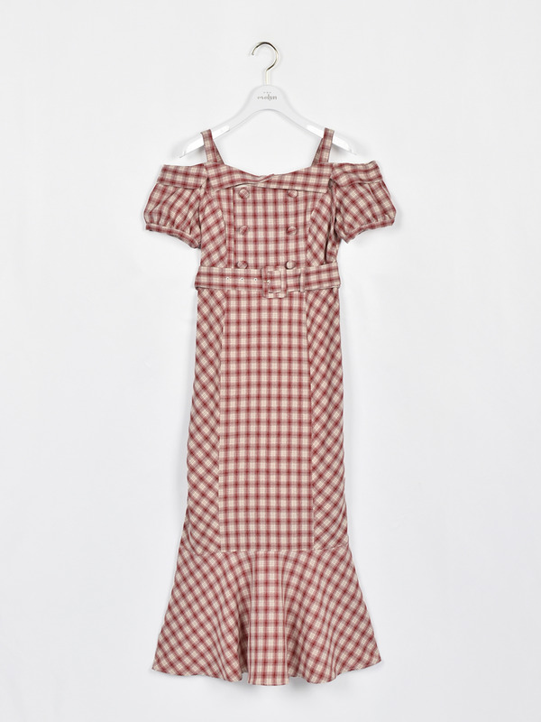 オフショルトレンチマーメイドワンピース 詳細画像 ワイン 1