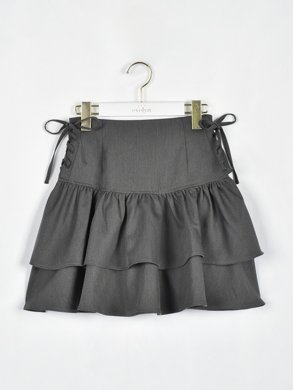 編み上げダブルスカート 詳細画像 チャコール 1