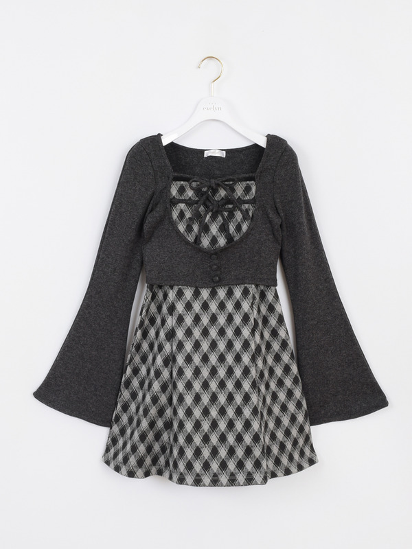チェックセットワンピース 詳細画像 グレイ 1