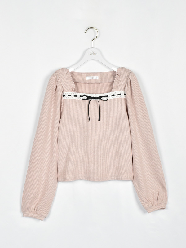 レースリボンリブトップス 詳細画像 ピンク 1