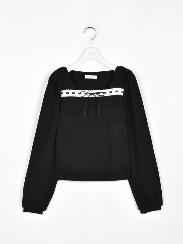 レースリボンリブトップス 詳細画像 ブラック 1