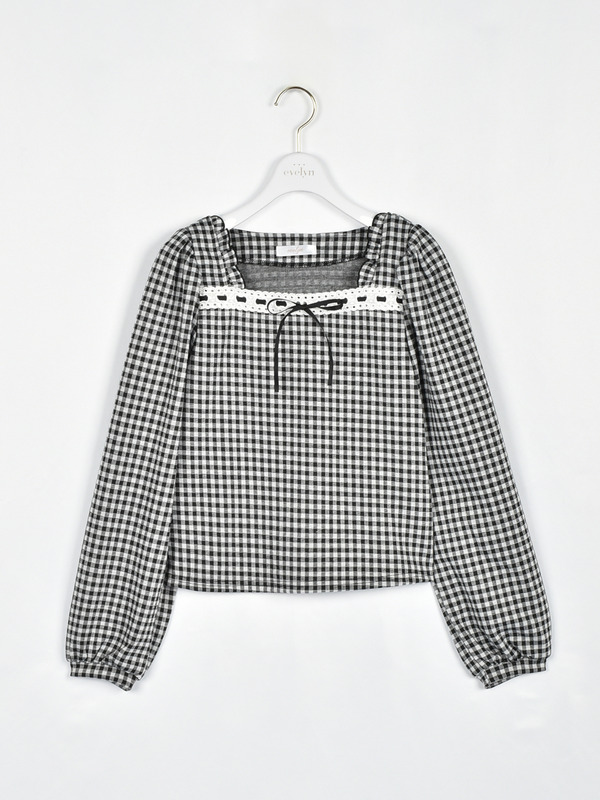 レースリボンリブトップス 詳細画像 ギンガム 1