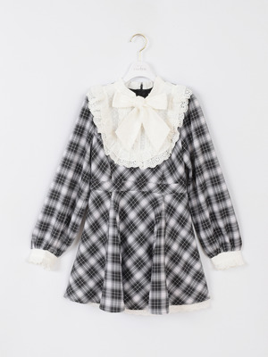 レースリボンチェックミニワンピース