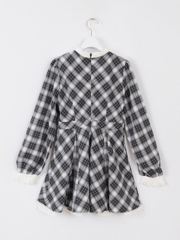 レースリボンチェックミニワンピース 詳細画像 ブラック 16