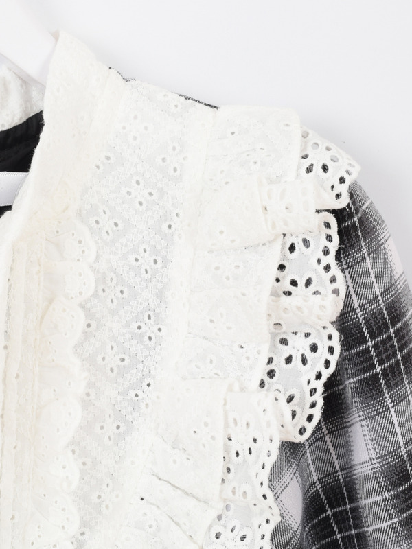 レースリボンチェックミニワンピース 詳細画像 ブラック 16