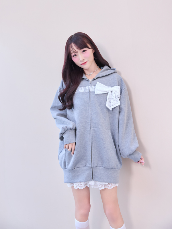 レースリボンビッグパーカー 詳細画像 グレイ 1