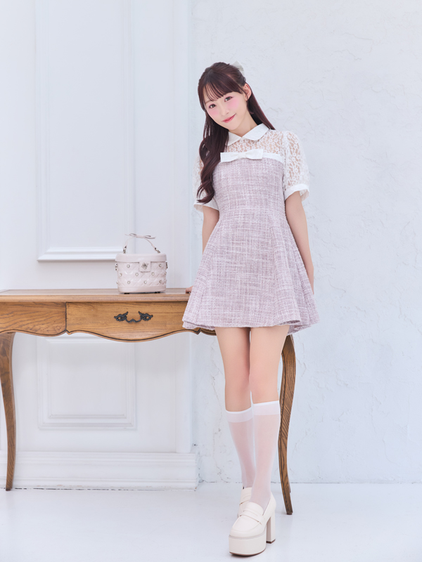 ツイードレースワンピース 詳細画像 イエロー 16