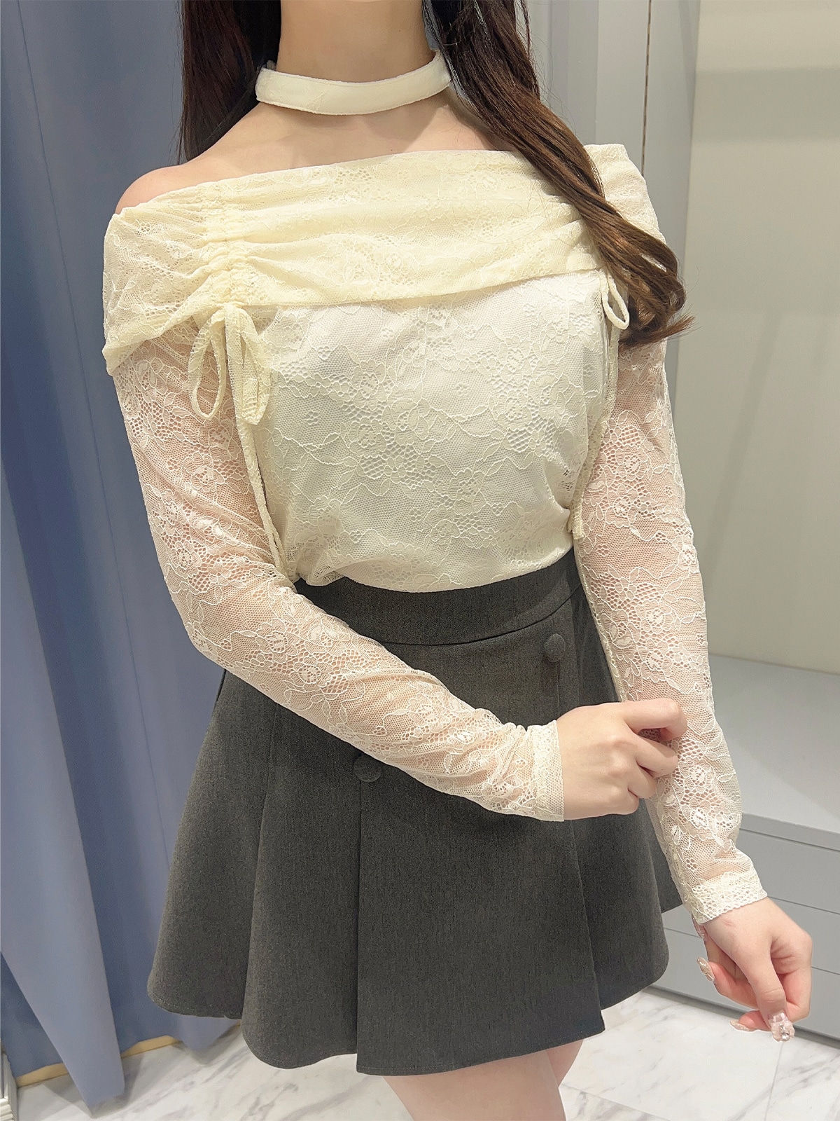 evelyn チョーカーリボンレースTP トップス ブラウス evelyn 