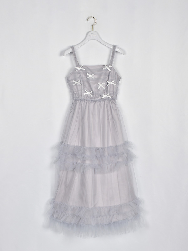 バストギャザーチュールキャミワンピース 詳細画像 アイスグレイ 1