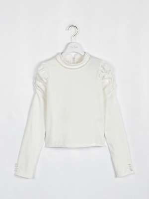 袖ギャザーリブトップス