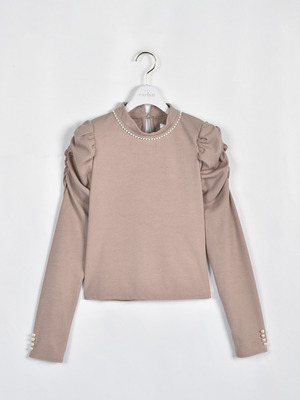 袖ギャザーリブトップス