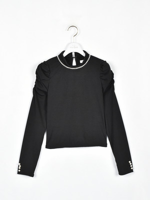 袖ギャザーリブトップス