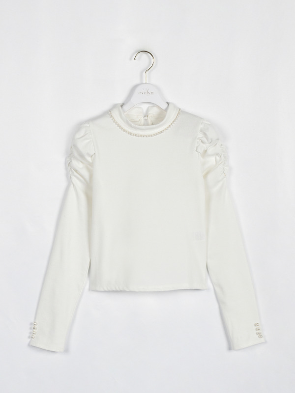 袖ギャザーリブトップス 詳細画像 オフホワイト 1