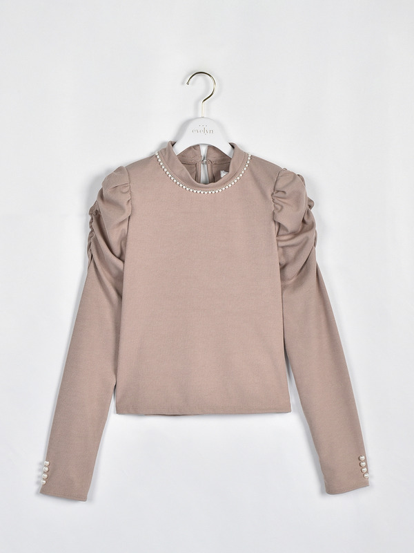 袖ギャザーリブトップス 詳細画像 ピンク 1