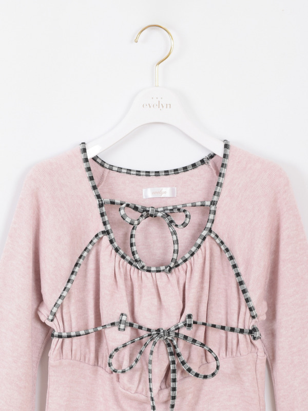 チェックパイピングリボントップス 詳細画像 ギンガム 16