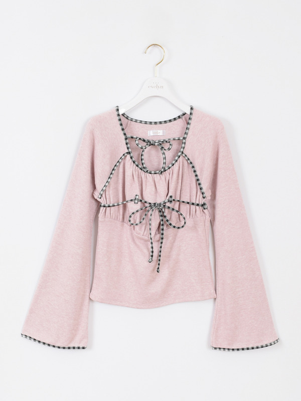 チェックパイピングリボントップス 詳細画像 ピンク 1