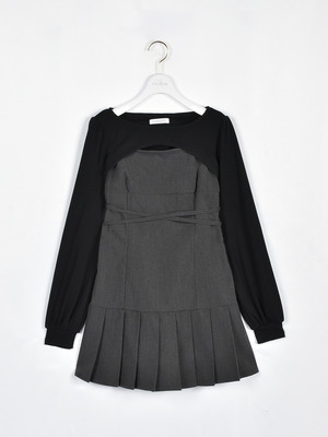 裾プリーツクロスワンピース