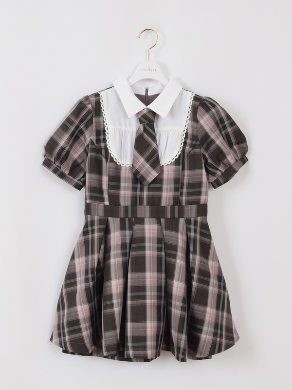 ネクタイ付きタックプリーツワンピース 詳細画像 ピンクブラウン 1