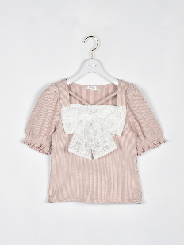 フロントリボンレーストップス 詳細画像 ピンク 1