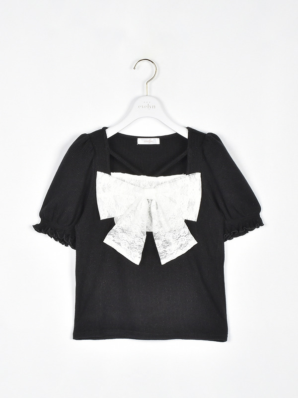 フロントリボンレーストップス 詳細画像 ブラック 1