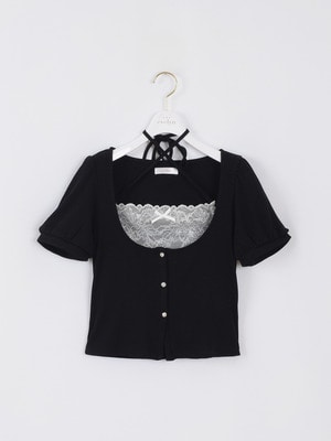 レースリブキャミセット