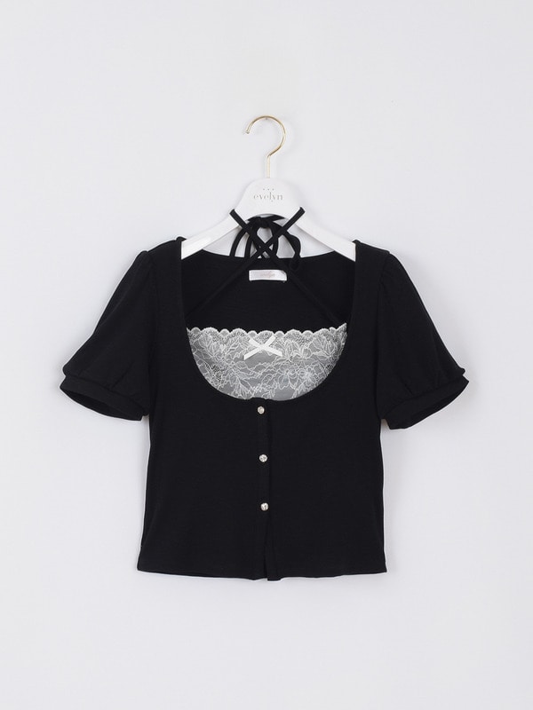 レースリブキャミセット 詳細画像 ブラック 1