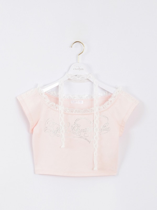 ラインストーンショートTシャツ 詳細画像 ピンク 1