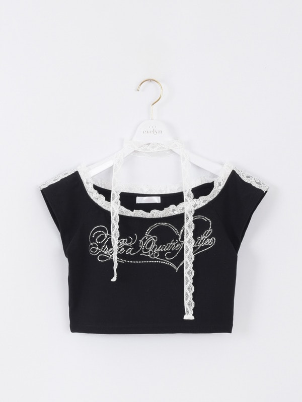 ラインストーンショートTシャツ 詳細画像 ブラック 1