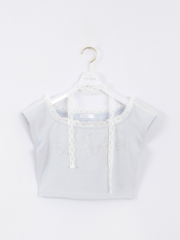 ラインストーンショートTシャツ 詳細画像 アイスグレイ 1