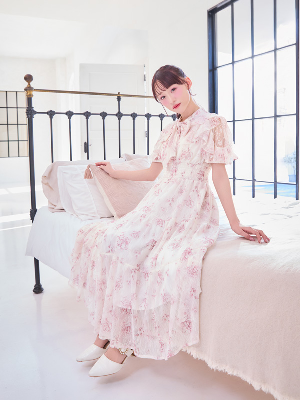 花柄レースロングワンピース 詳細画像 ブルー 16