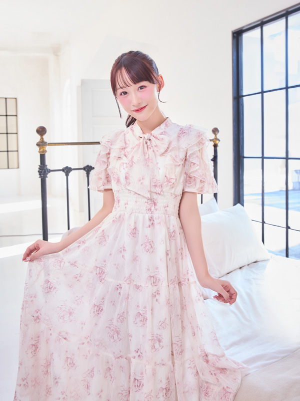 花柄レースロングワンピース 詳細画像 ブルー 16