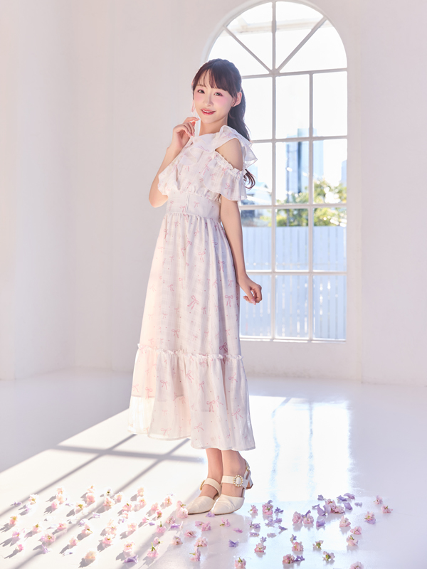 肩開きフリルロングワンピース 詳細画像 チェック 16