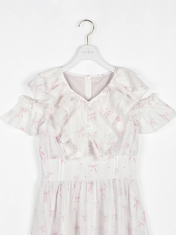 肩開きフリルロングワンピース 詳細画像 チェック 16