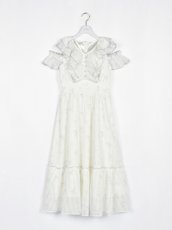 肩開きフリルロングワンピース 詳細画像 アイスグレイ 1