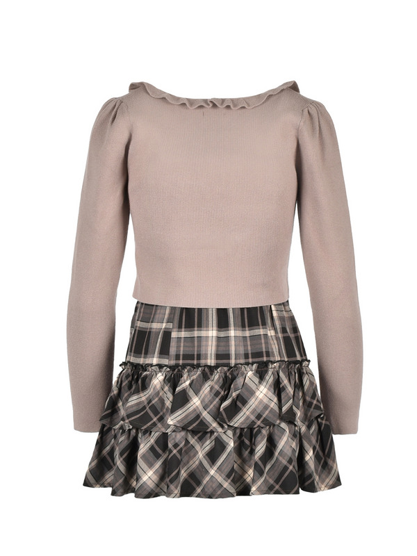 Frill Cardigan Check Ribbon Onepiece 詳細画像 ブラック 16