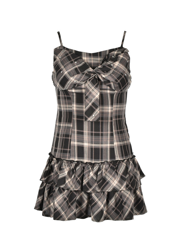 Frill Cardigan Check Ribbon Onepiece 詳細画像 ブラック 16