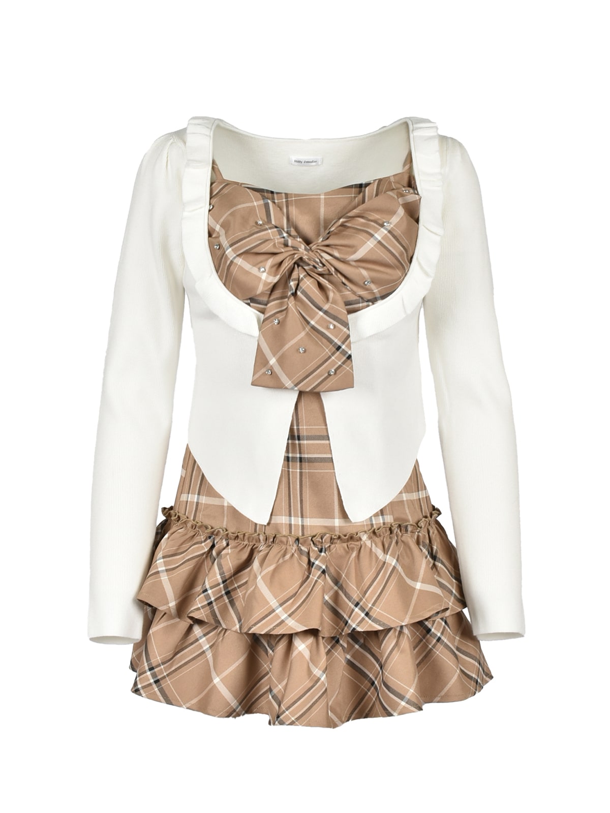 Rilly emulie フリルカーディガンチェックリボンワンピース Frill Cardigan Check Ribbon Onepiece｜evelyn（エブリン）公式通販サイト