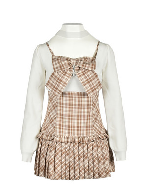 Front Ribbon Cami Choker Knit Set