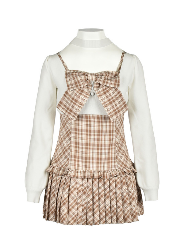 Front Ribbon Cami Choker Knit Set 詳細画像 ベージュ 1