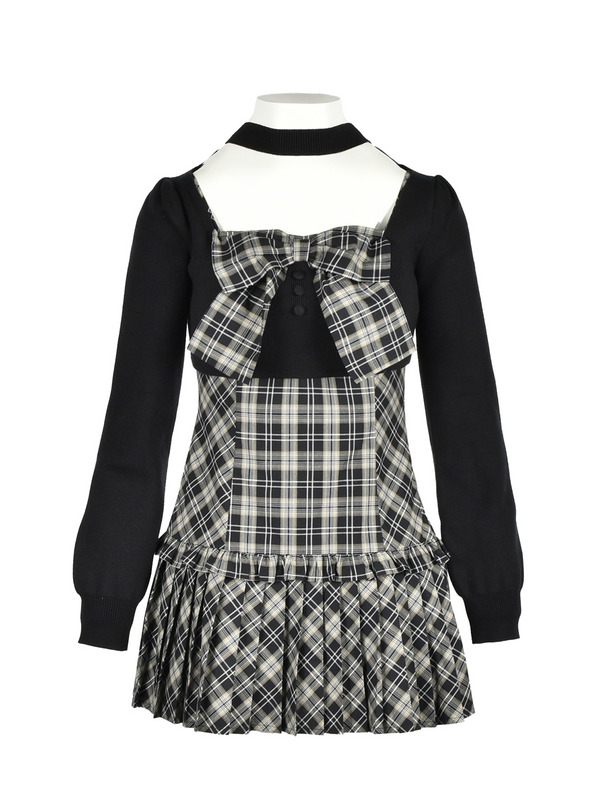 Front Ribbon Cami Choker Knit Set 詳細画像 ブラック 1