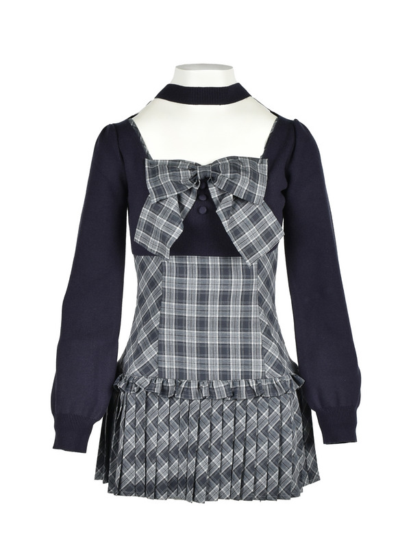 Front Ribbon Cami Choker Knit Set 詳細画像 ネイビー 1