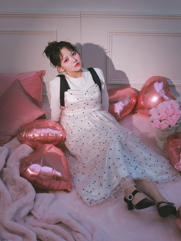 Shoulder Ribbon Heart Tulle Onepiece 詳細画像 ブラック 16