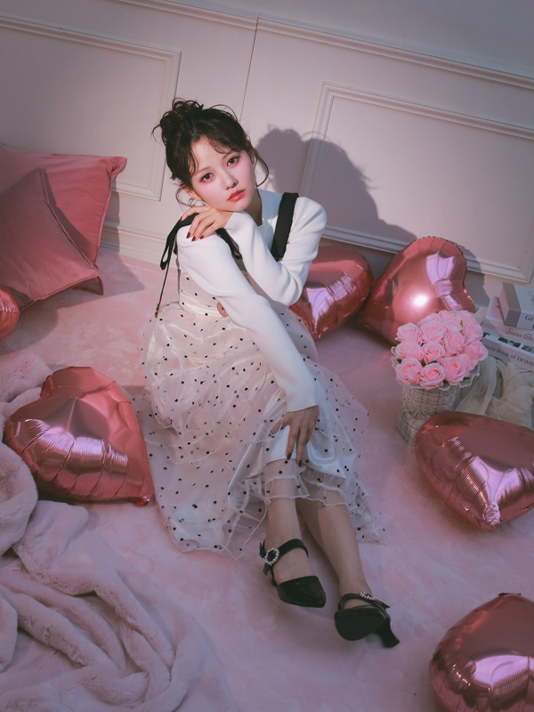 Shoulder Ribbon Heart Tulle Onepiece 詳細画像 ブラック 16