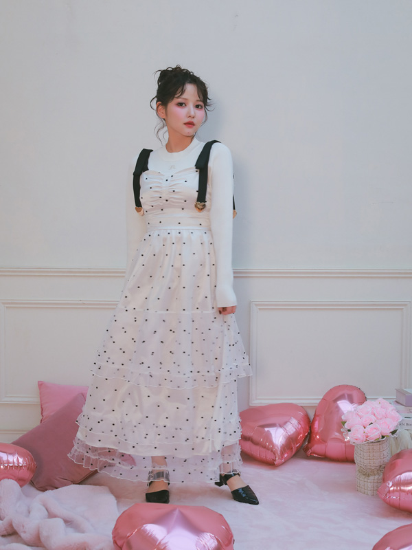 Shoulder Ribbon Heart Tulle Onepiece 詳細画像 ブラック 16