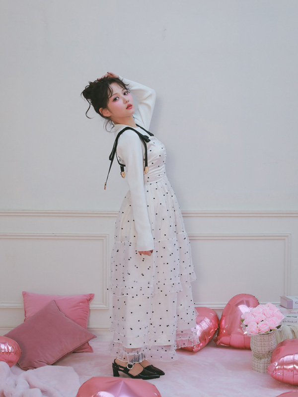 Shoulder Ribbon Heart Tulle Onepiece 詳細画像 ブラック 16