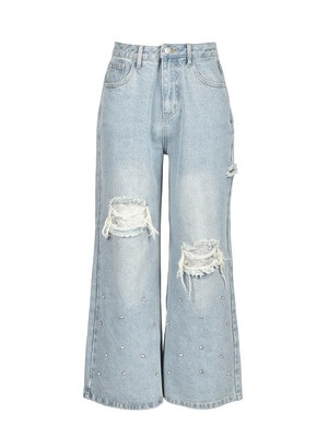 Damage Bijou Wide Denim