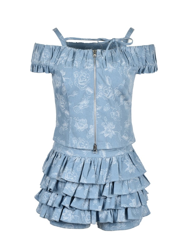 Off Shoulder Fit Frill Set 詳細画像 デニム 1